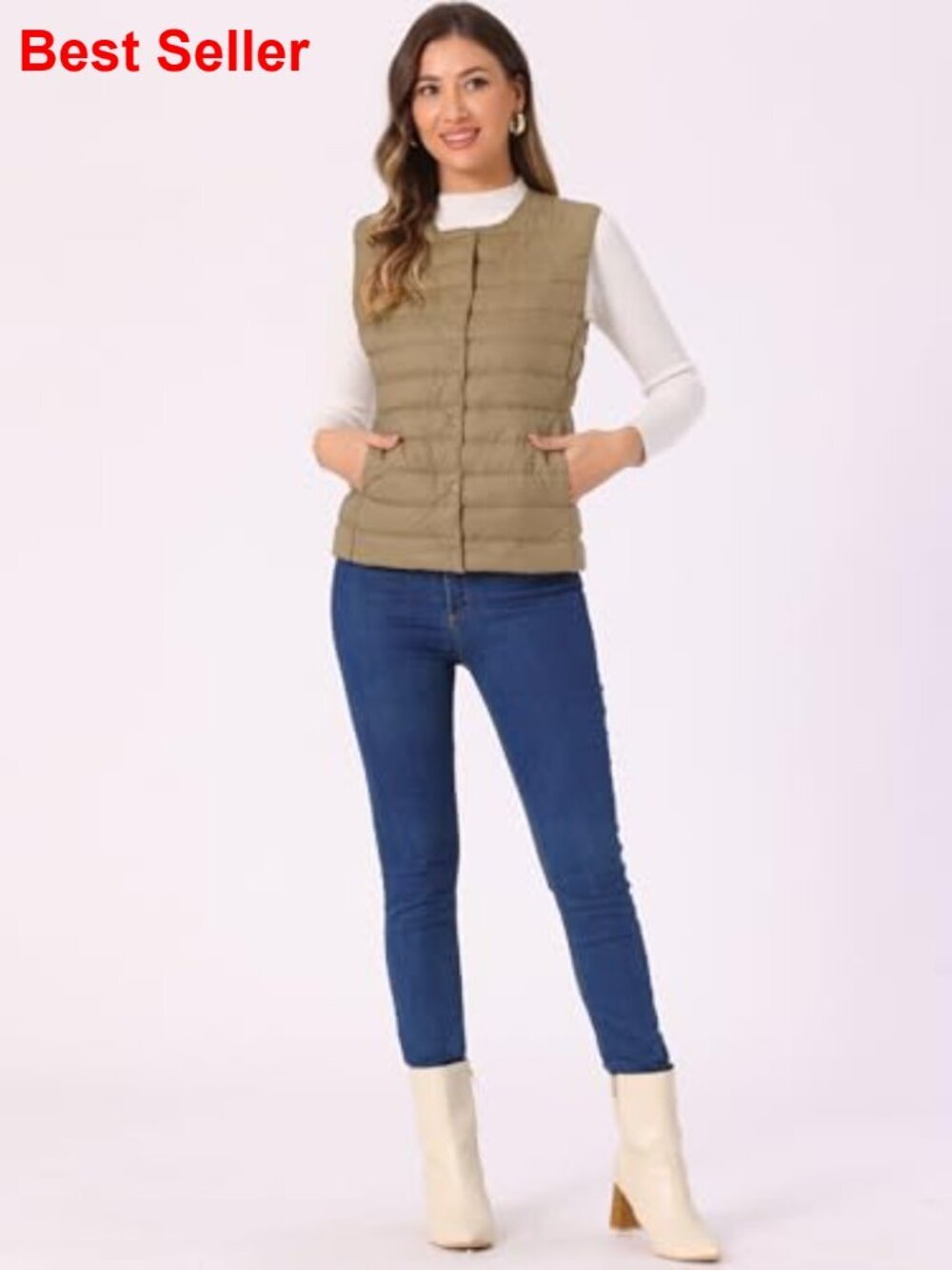 Lightweight Quilted Puffer Vest Sleeveless Button Up Nylon - Picture 3 of 5